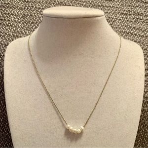 Gold Tone Pearl-Like Small Stones Minimal Necklace
